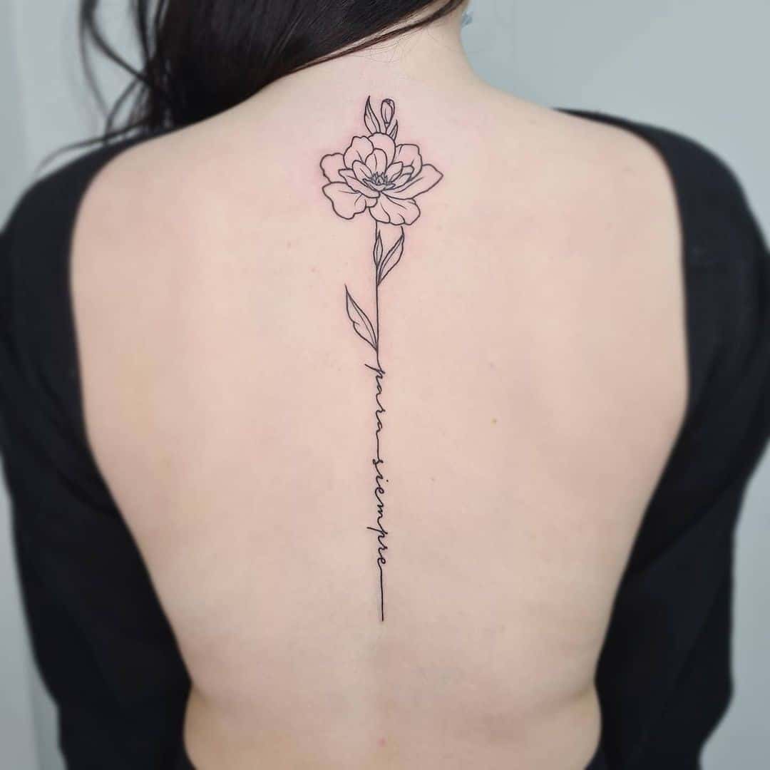 Black Small Minimalistic Rose Down The Spine
