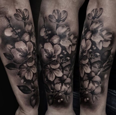 Black and Grey Cherry Blossom Tattoos