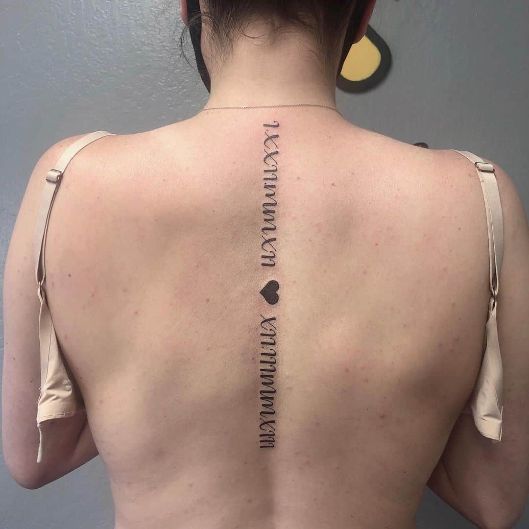 Date Inspired Spine Tattoo For Women