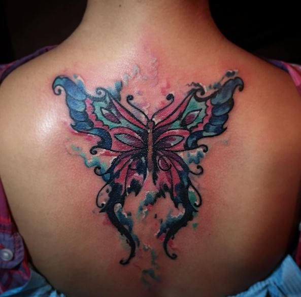 Painted Temple Tattoos Body Part Back Dayton Smith Butterfly Backpiece
