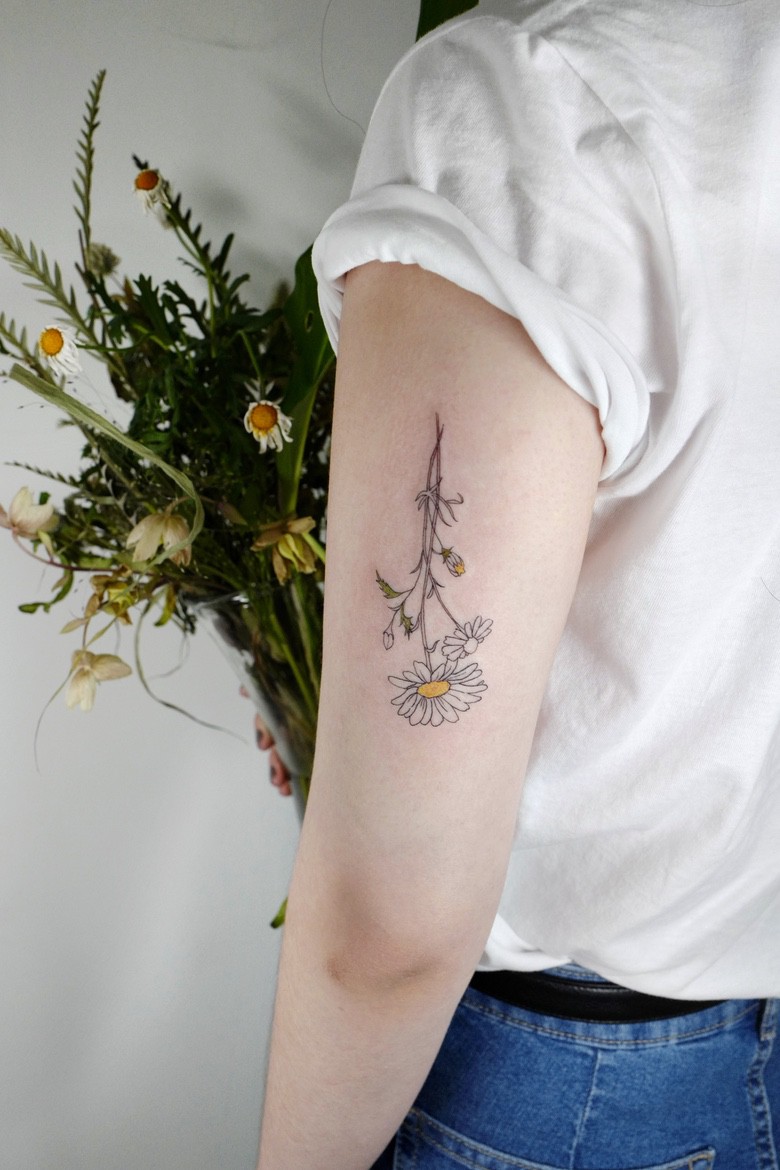botanical fine line tattoo by Joo Joo