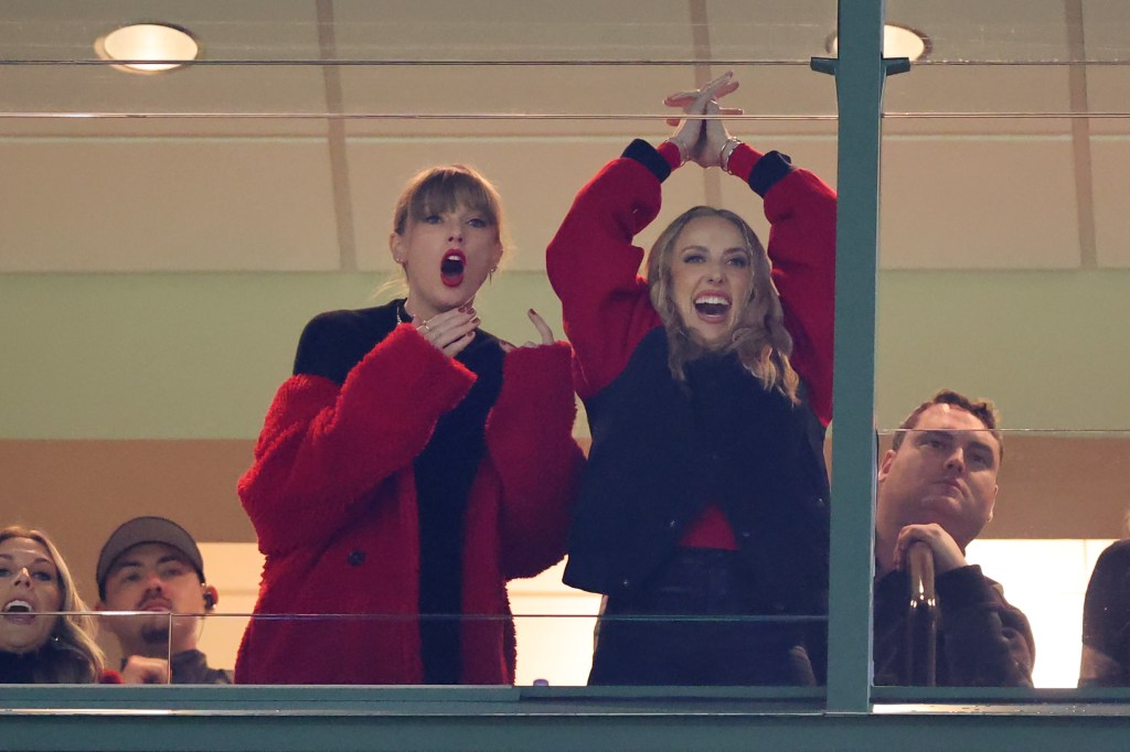 Taylor Swift and Brittany Mahomes support the Chiefs in December 2023.