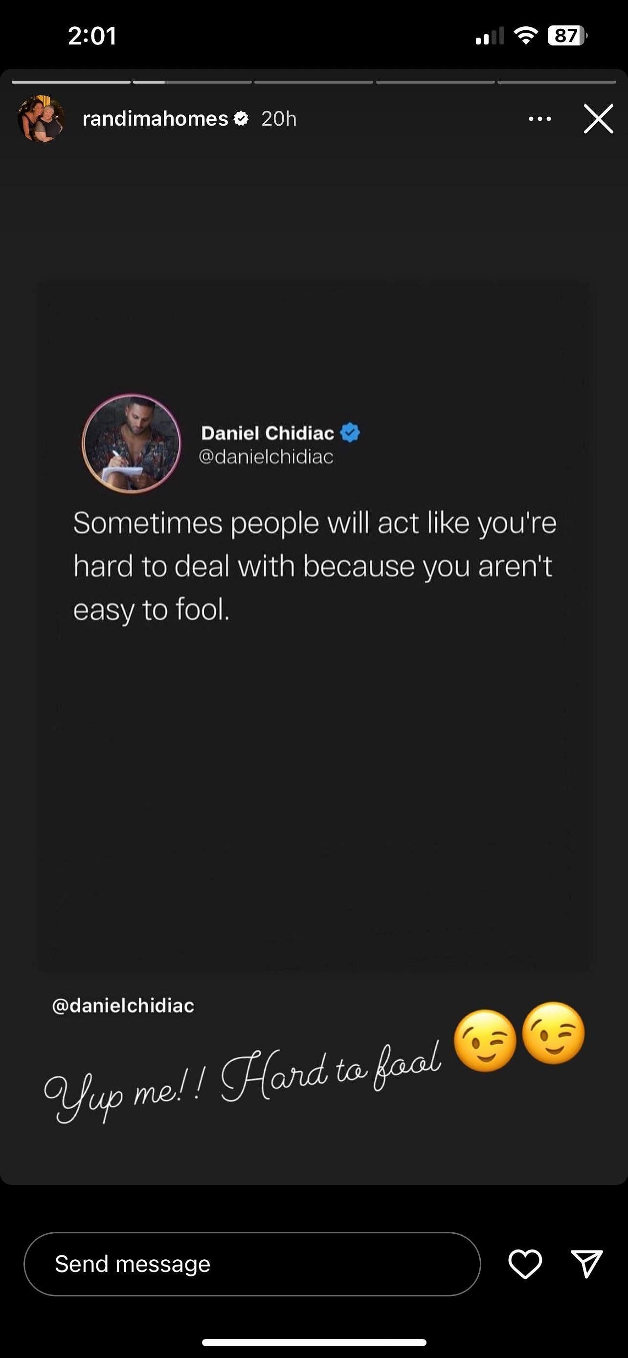 Randi Mahomes reacting to Daniel Chidiac's post