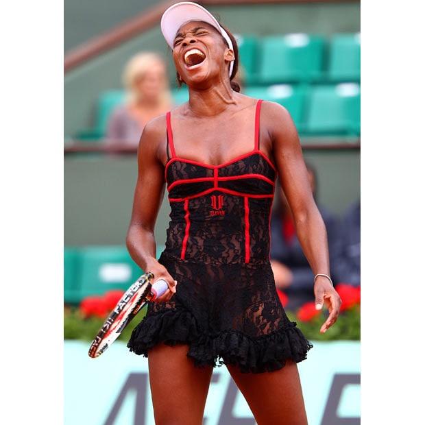 Venus Williams has been playing at the French open wearing a revealing lacy black corset which would look out of place down the road at the Moulin Rouge cabaret...