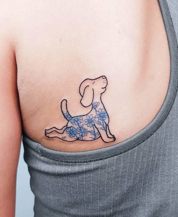 Yoga dog tattoo by @deck_ward