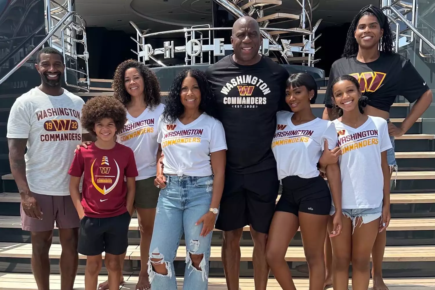 Magic Johnson and Family Show Off Commanders Merch During Yacht Vacation