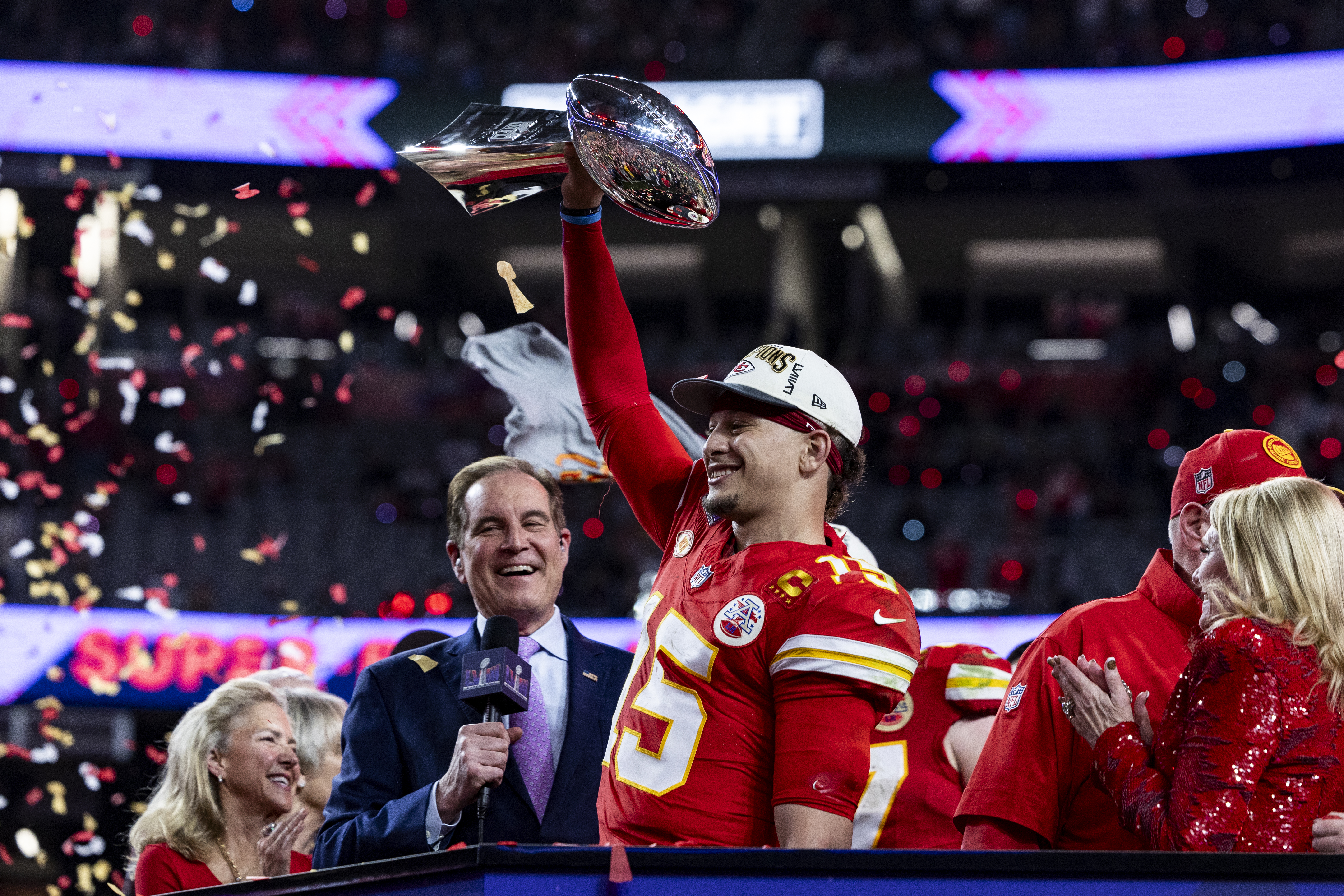 Mahomes has won three championships including the latest Super Bowl in 2023 when Kansas City defeated the San Francisco 49ers in overtime in Las Vegas