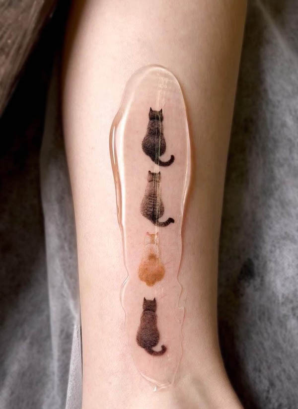 Cute cats calf tattoo for women by @e.ple_tattoo