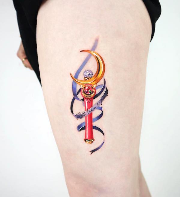 Magical moon stick leg tattoo by @jooa_tattoo