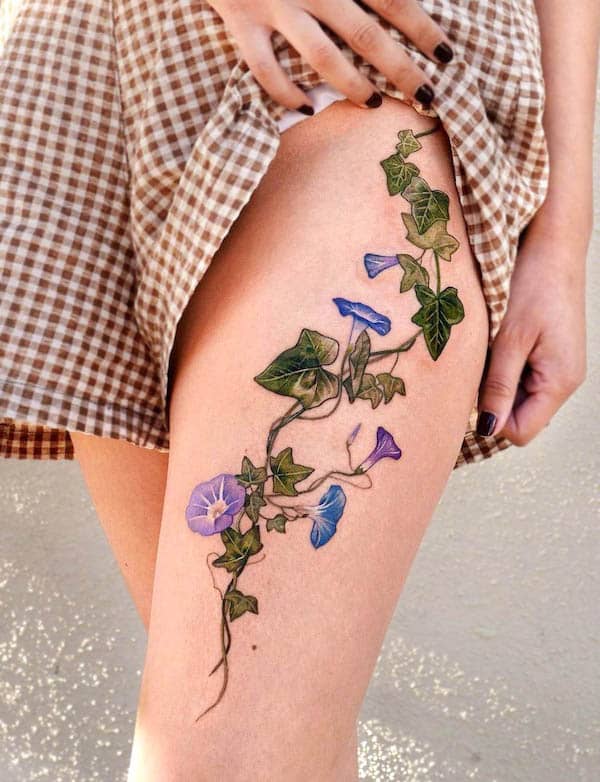 Morning glory flower tattoo by @song.e_tattoo