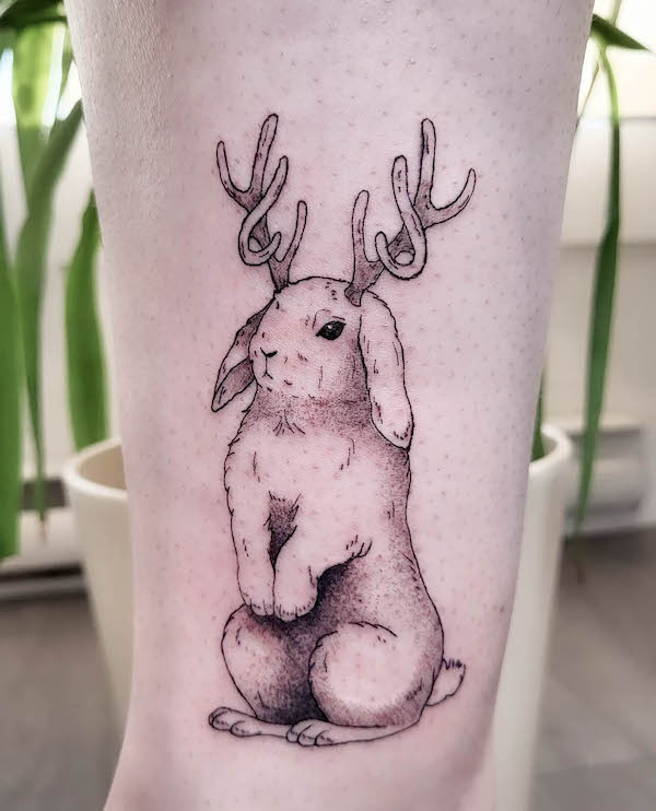 Reindeer bunny tattoo by @meganrose.tattoo