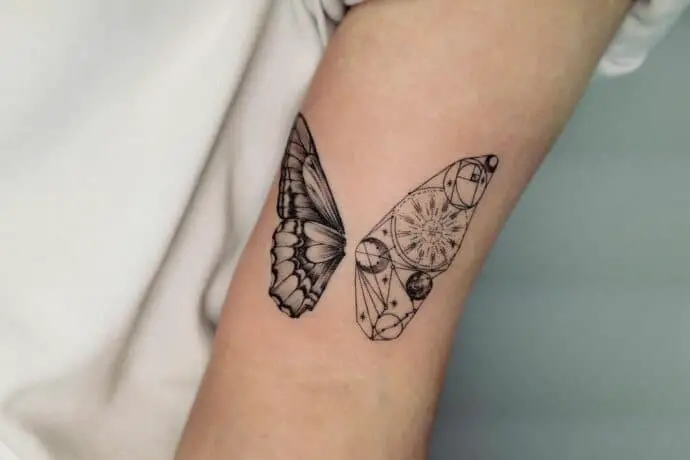 Beautiful geometric butterfly tattoo by heize.latte