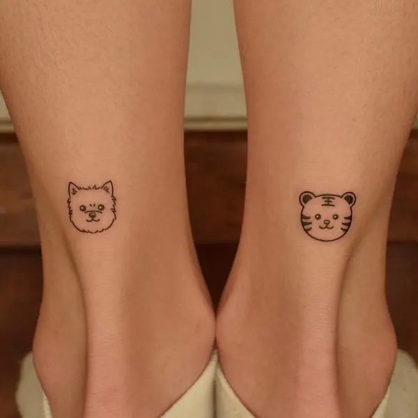 Cute animals on the ankle by @tattooer_jina