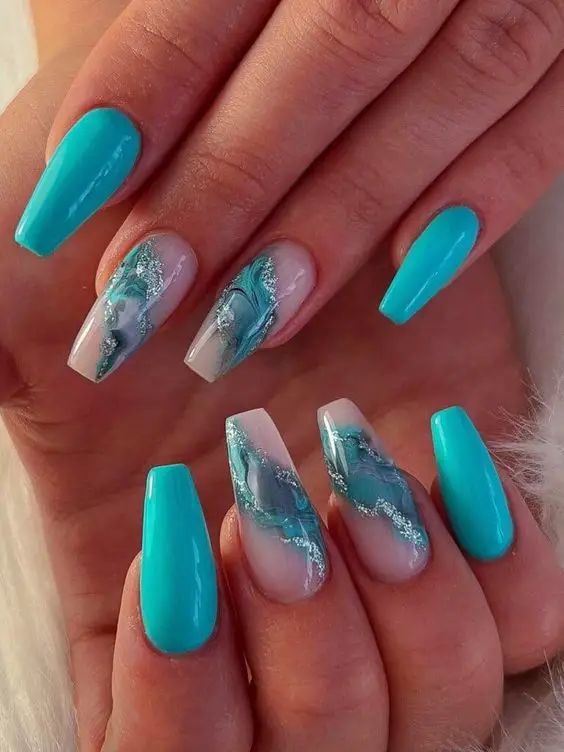 Acrylic Nails Summer 2023: 17 Creative Ideas to Try - thepinkgoose.com | Turquoise nails, Teal nails, Teal nail designs