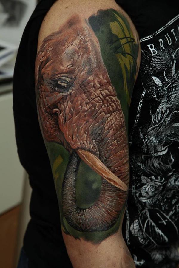 Brown Elephant head half sleeve tattoo for men