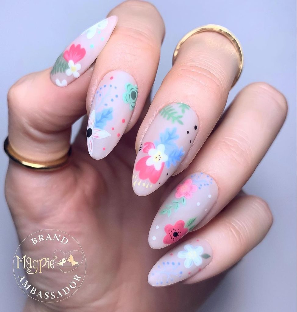 spring nail designs color flowers