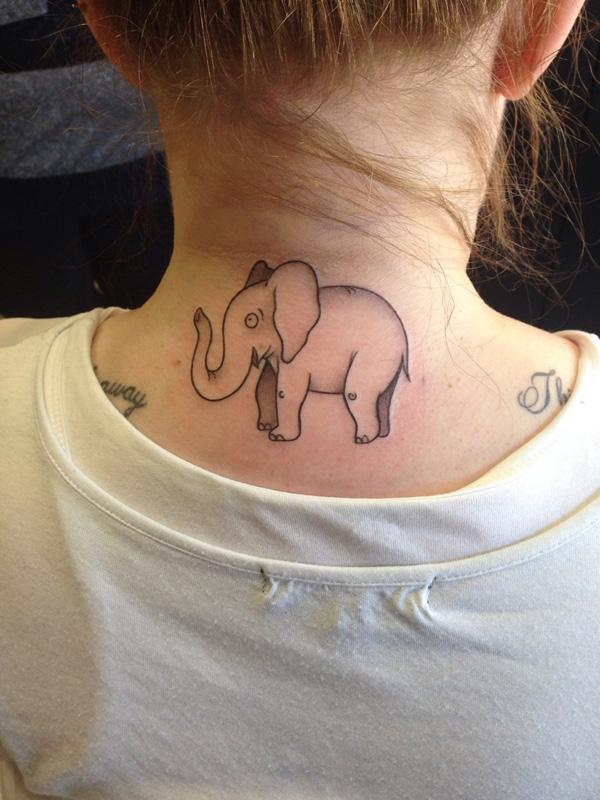 Elephant line work on the back of neck