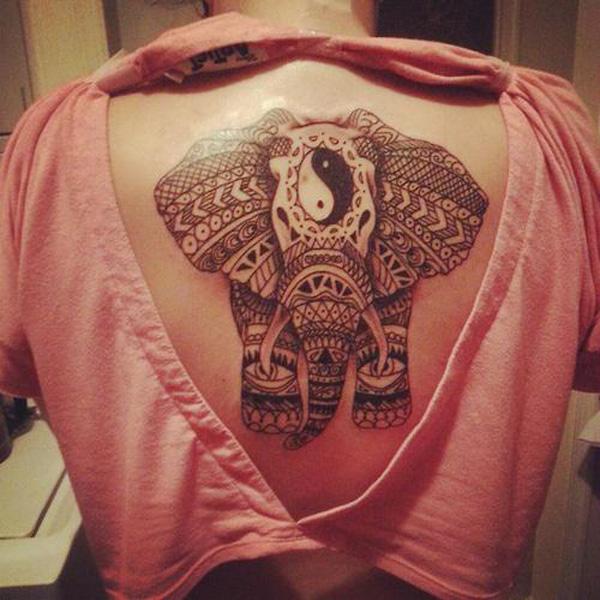 Yin Yang elephant tattoo on back
