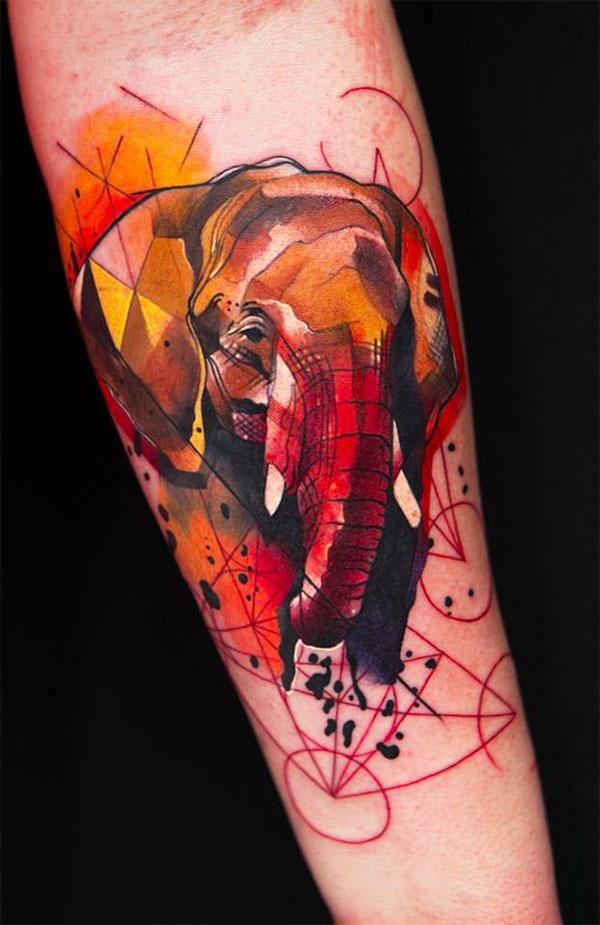 Watercolor geometric elephant tattoo