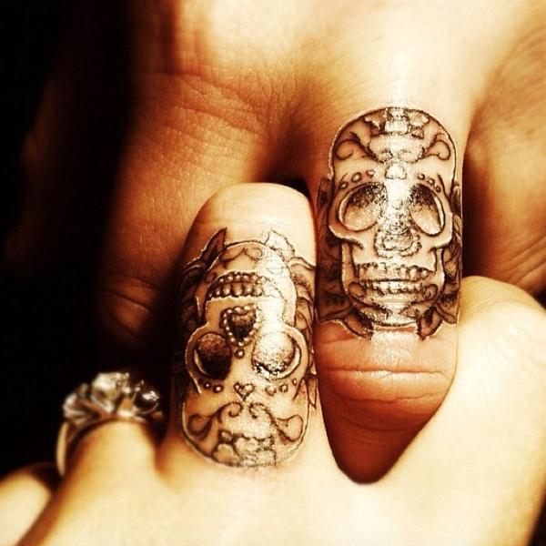 Sugar Skull finger matching tattoos