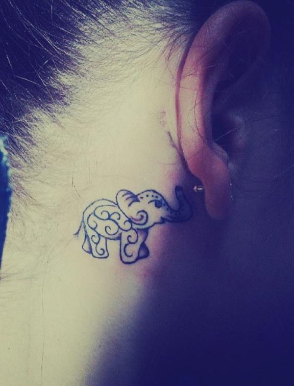 Elephant line work behind the ear