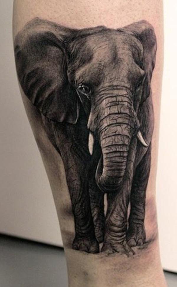 A realistic elephant calf tattoo