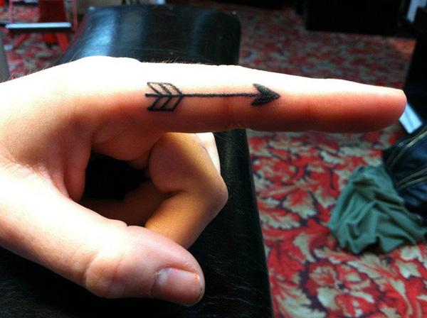 Arrow tattoo on side of index finger