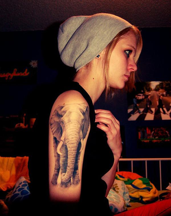 Half sleeve elephant tattoo for girl