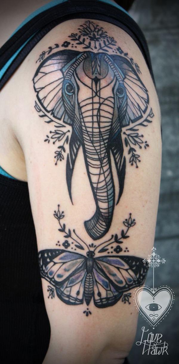 Elephant and butterfly tattoo