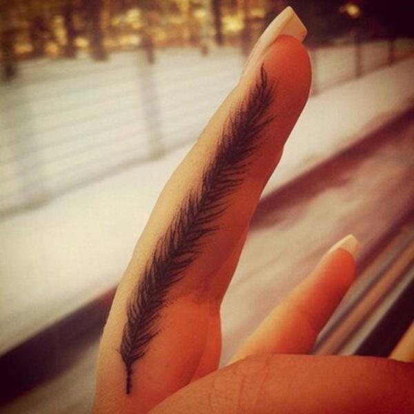 Feather tattoo on side of finger