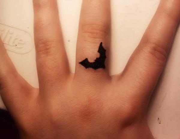 Bat silhouette Tattoo on Finger