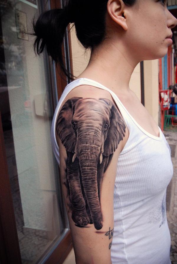 Photo-realistic elephant with name tattoo