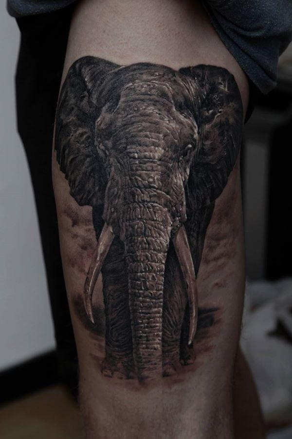 Realistic elephant sleeve tattoo