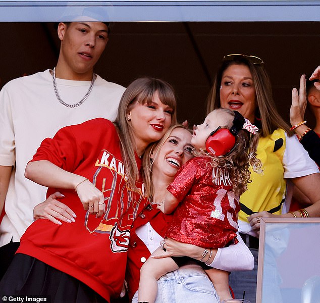 Brittany has become fast friends with Taylor after cheering on their NFL beaus Patrick Mahomes and Travis Kelce during the Kansas City Chiefs' recent games. (The pals are pictured celebrating in the grandstands on October 22)