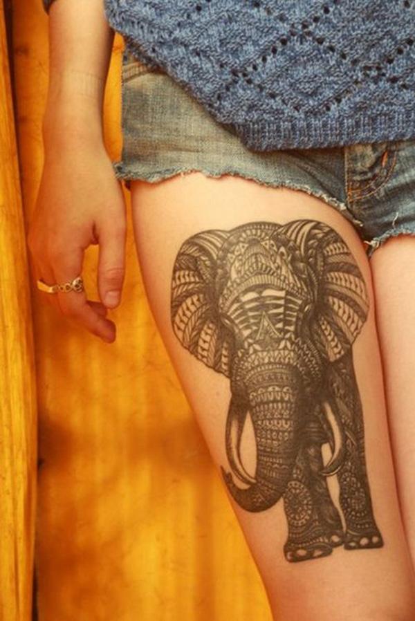 Elephant thigh tattoo for girl