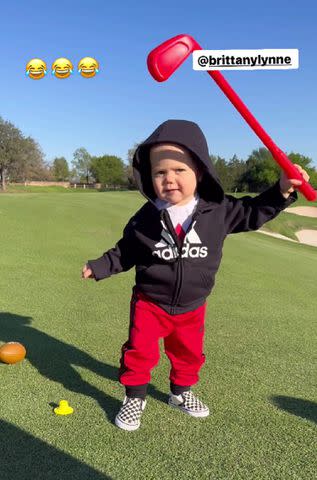 <p>Patrick Mahomes/Instagram</p> Patrick Mahomes' son Bronze on the golf course