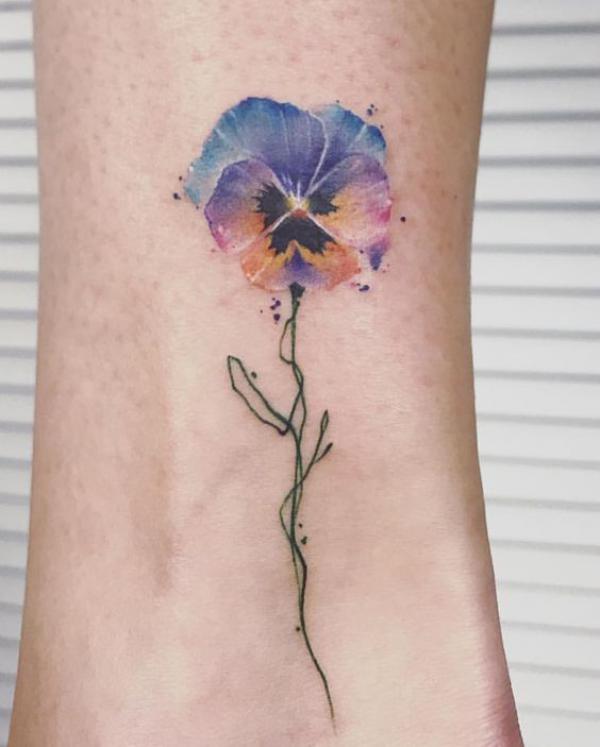 A watercolor violet with stem line work