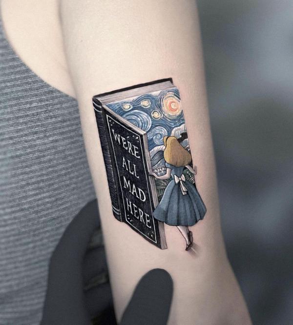 Alice in Wonderland and starry night tattoo