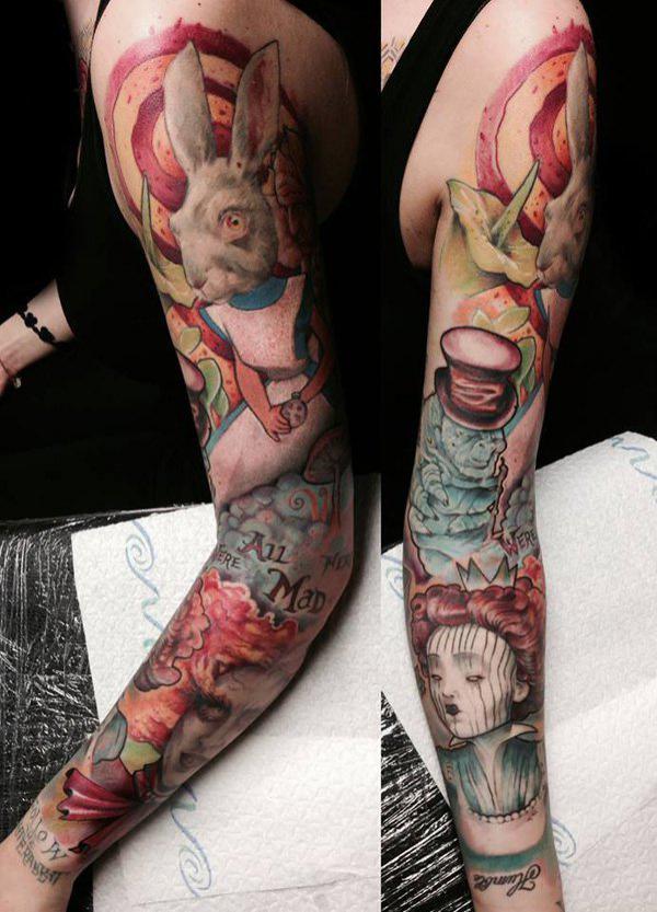 Alice in Wonderland full sleeve tattoo