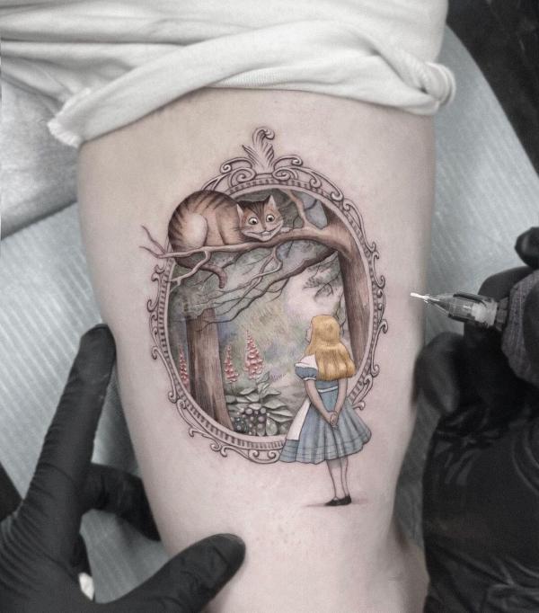 Alice in Wonderland picture frame tattoo