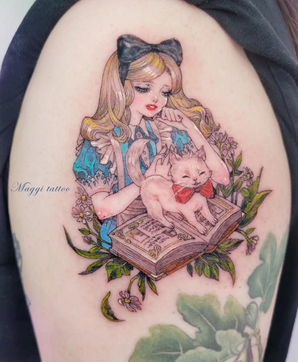 Alice in Wonderland shoulder tattoo