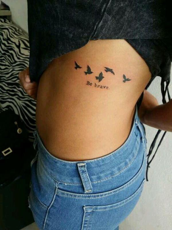Be brave birds silhouette side boob tattoo