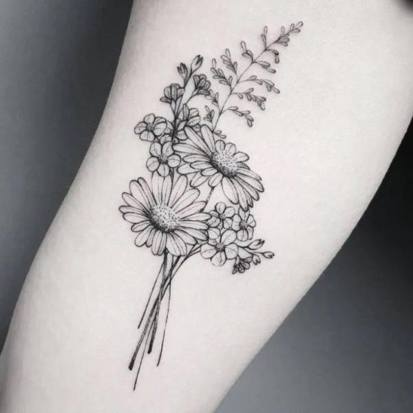 Black and white daisy and wild flowers