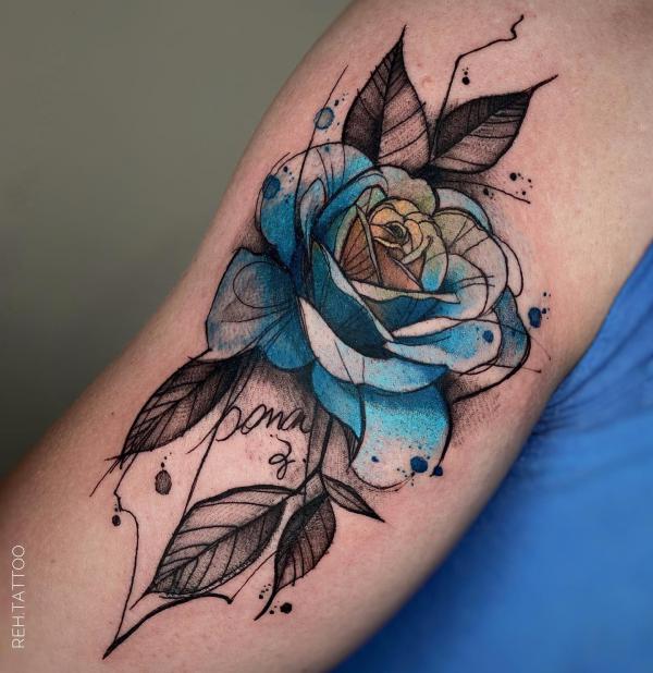 Blue and white rose with name