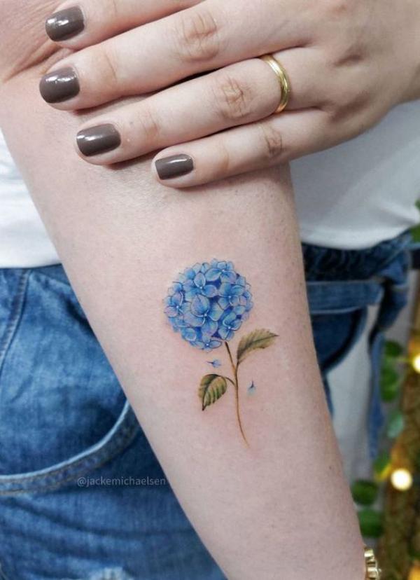 Blue hydrangea tattoo