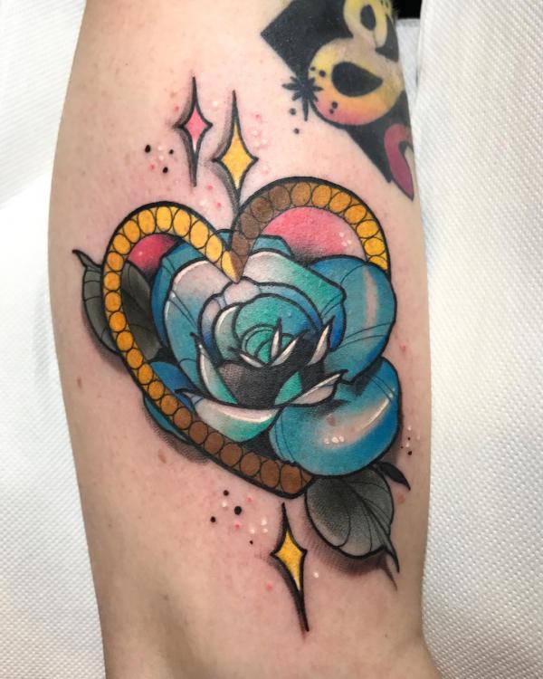 Blue rose with heart and stars