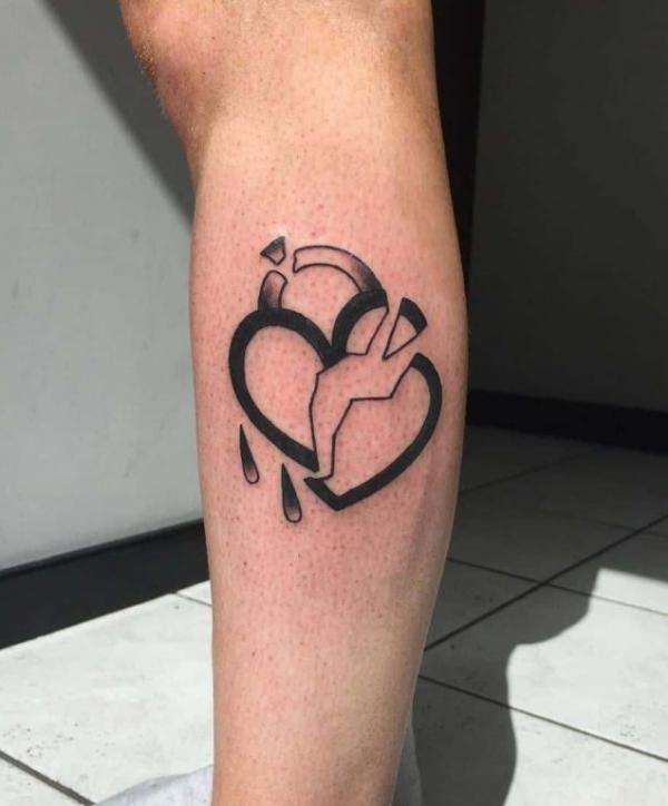 Broken heart bold outline tattoo