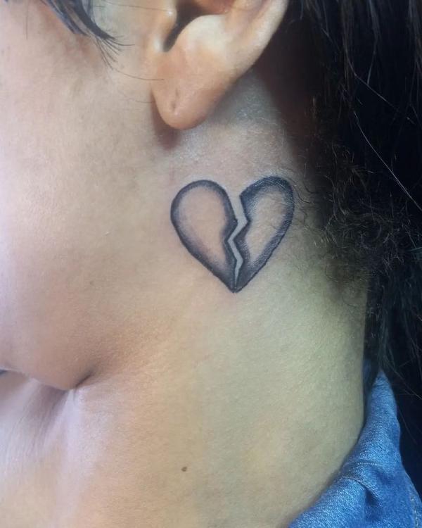 Broken heart line work tattoo on neck