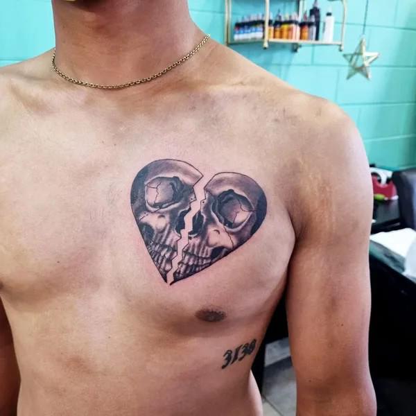 Broken heart skull tattoo