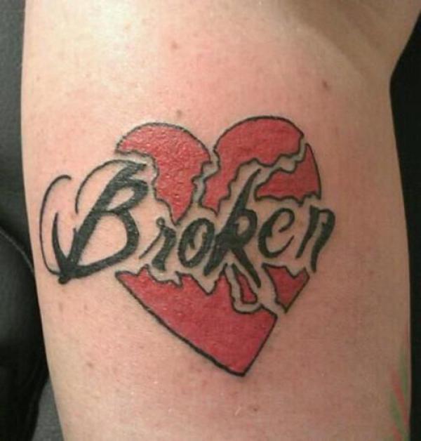 Broken heart with lettering tattoo